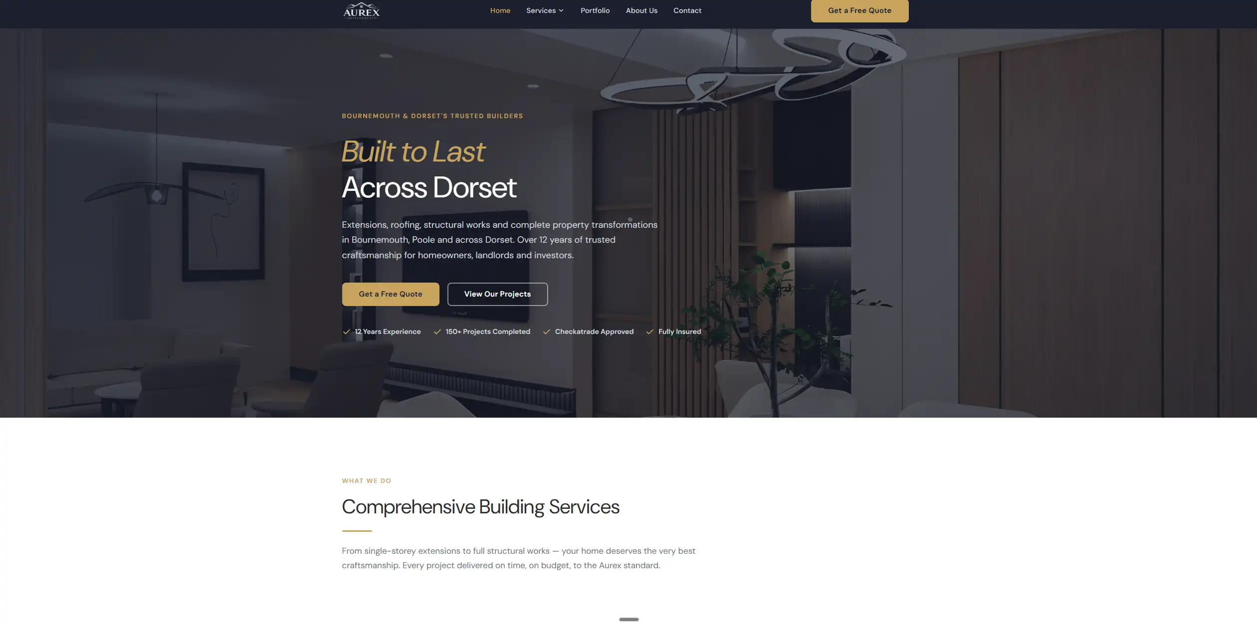 Aurex Developments desktop website preview