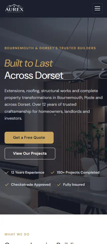 Aurex Developments mobile website preview