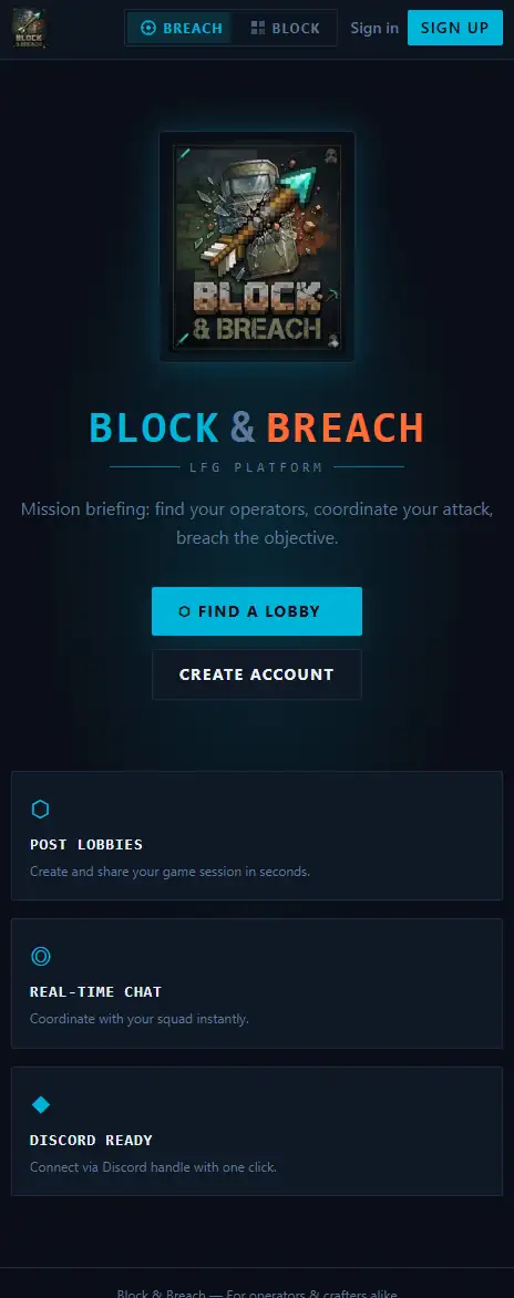 Block and Breach mobile web app preview
