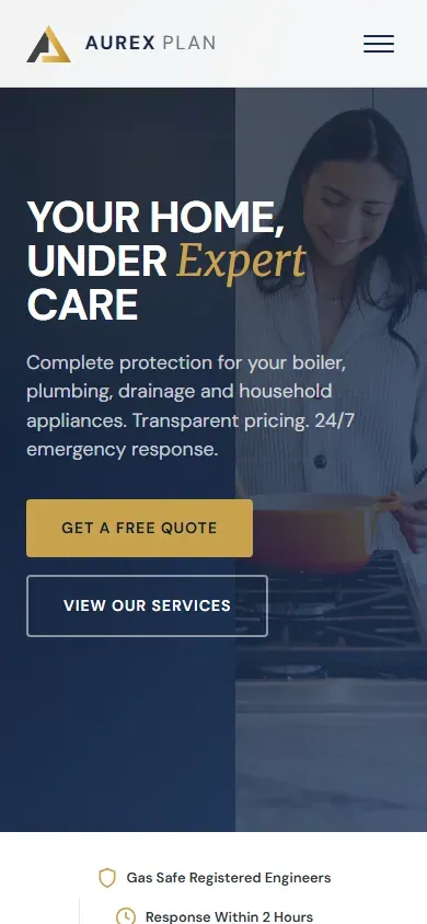 Aurex Plan website, home page on a phone