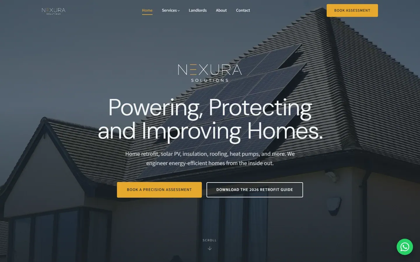 Nexura Solutions website, home page on a desktop screen
