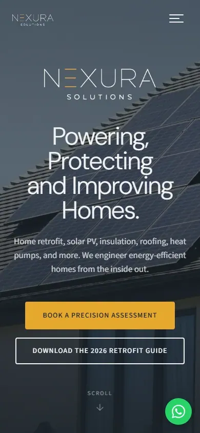 Nexura Solutions website, home page on a phone