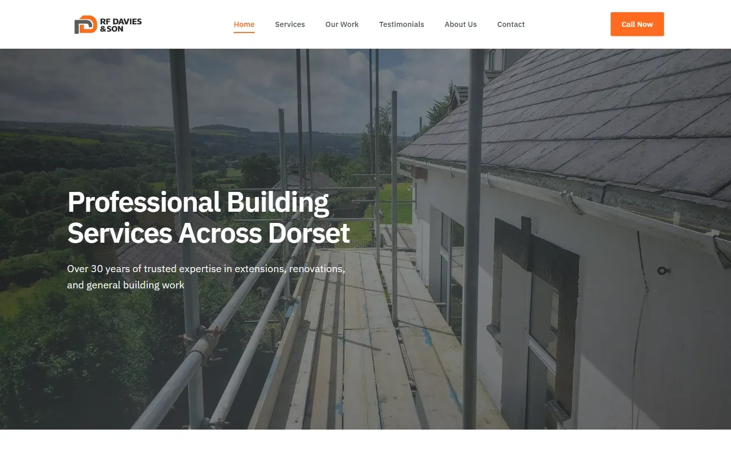 R F Davies & Son website, home page on a desktop screen