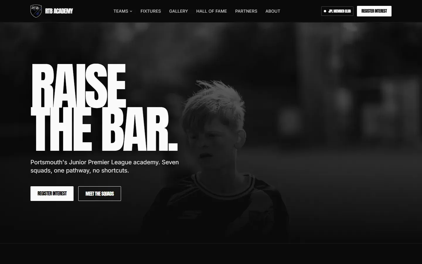 RTB Academy website, home page on a desktop screen