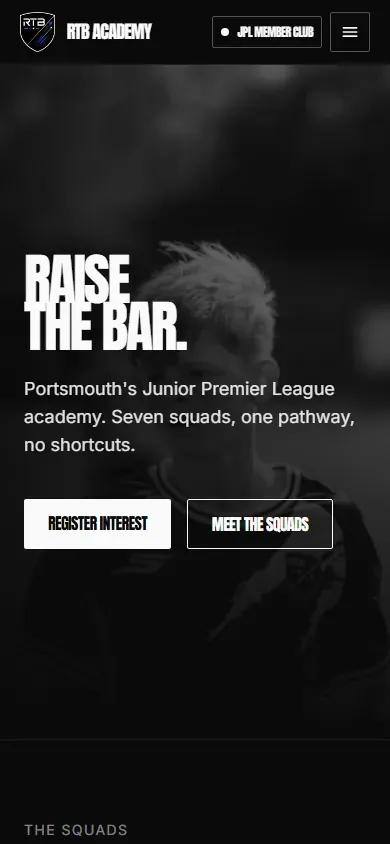 RTB Academy website, home page on a phone